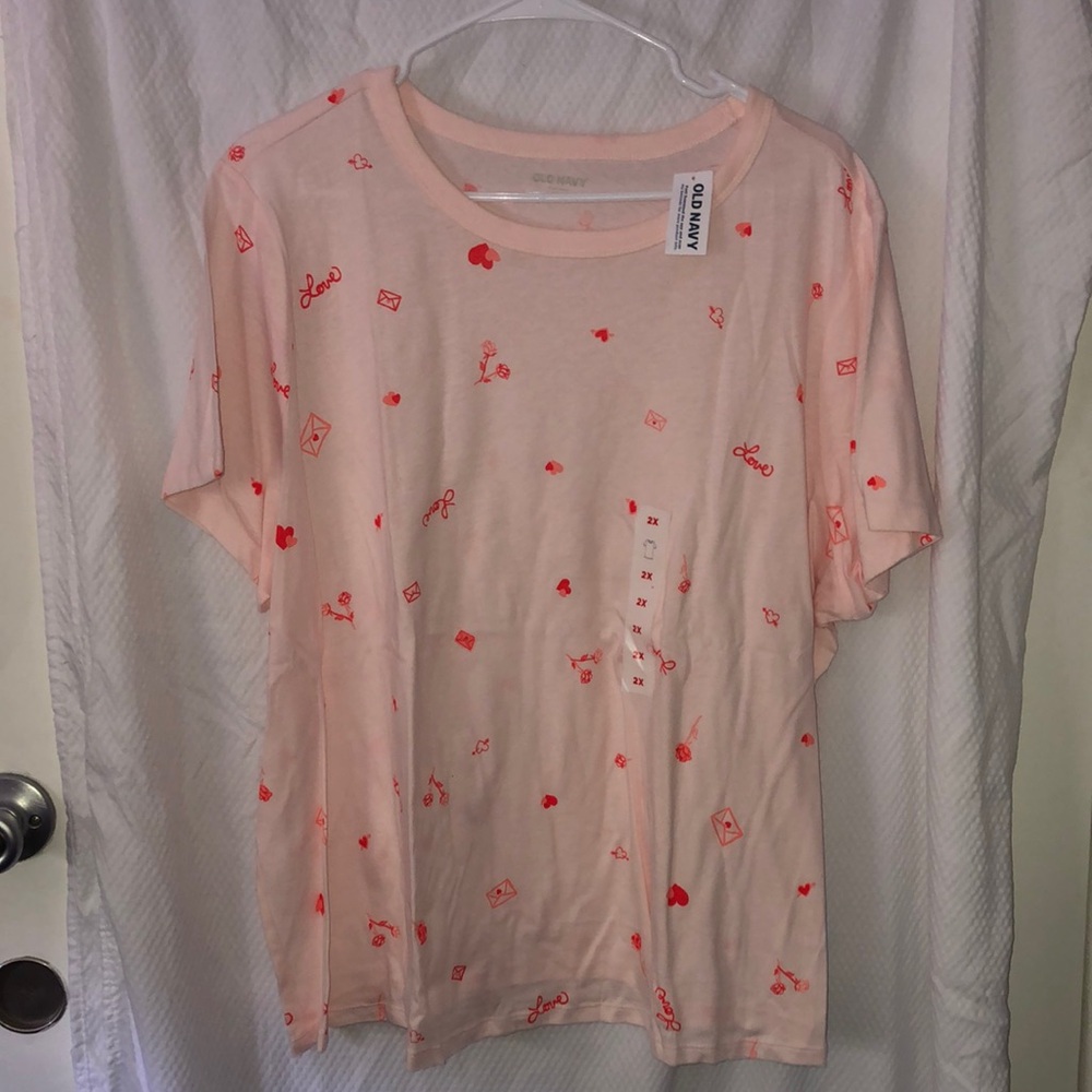 NWT Old Navy Pink and Peach Valentine’s Day T-Shirt Graphic Tee 2X 100% Cotton
